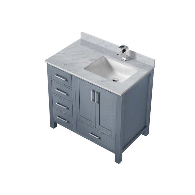 Lexora Jacques 36" W x 22" D Offset Dark Grey Single Bath Vanity with Marble Top, and Faucet Set