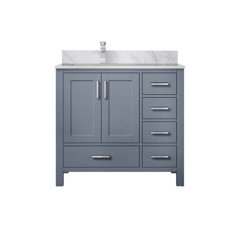 Lexora Jacques 36" W x 22" D Offset Dark Grey Single Bath Vanity with Marble Top, and Faucet Set