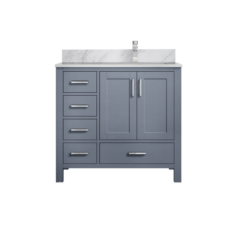 Lexora Jacques 36" W x 22" D Offset Dark Grey Single Bath Vanity with Marble Top, and Faucet Set