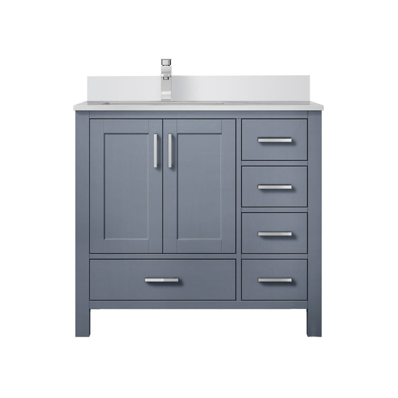 Lexora Jacques 36" W x 22" D Offset Dark Grey Single Bath Vanity with Marble Top, and Faucet Set