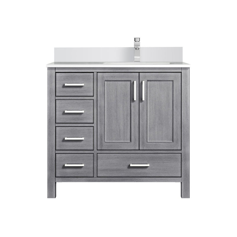 Lexora Jacques 36" W x 22" D Offset Distressed Grey Single Bath Vanity with Marble Top, and Faucet Set