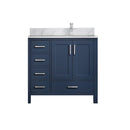 Lexora Jacques 36" W x 22" D Offset Navy Blue Single Bath Vanity with Marble Top, and Faucet Set