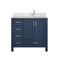 Lexora Jacques 36" W x 22" D Offset Navy Blue Single Bath Vanity with Marble Top, and Faucet Set