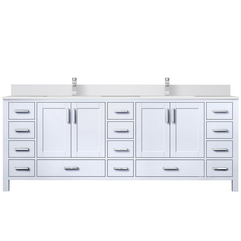 Lexora Jacques 84" W x 22" D White Double Bath Vanity with Marble Top and Faucet Set