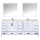 Lexora Jacques 84" W x 22" D White Double Bath Vanity Marble Top with Faucet Set and 34" Mirrors