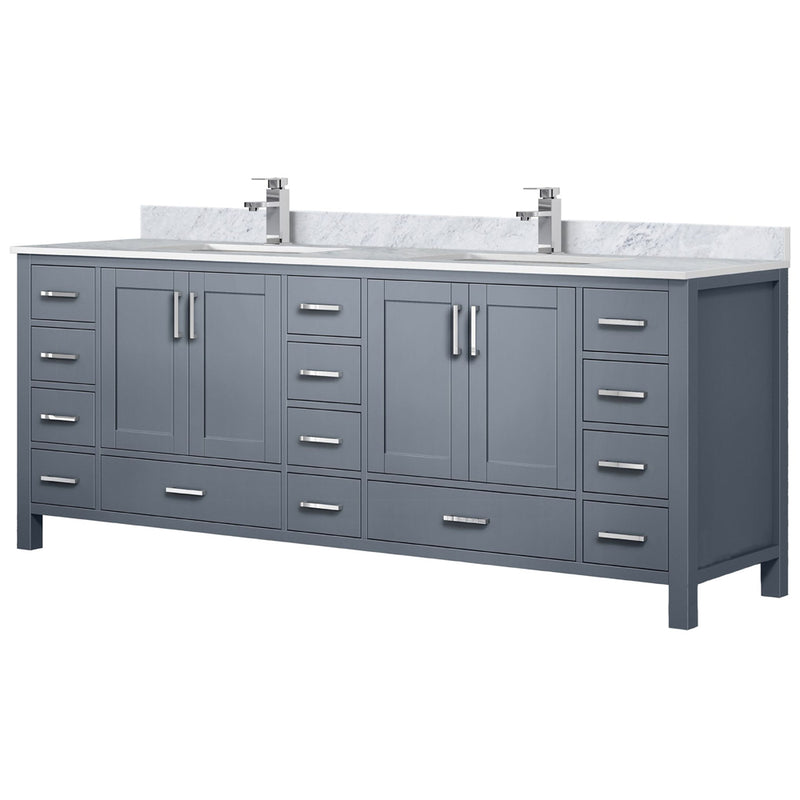 Lexora Jacques 84" W x 22" D Dark Grey Double Bath Vanity Marble Top and Faucet Set