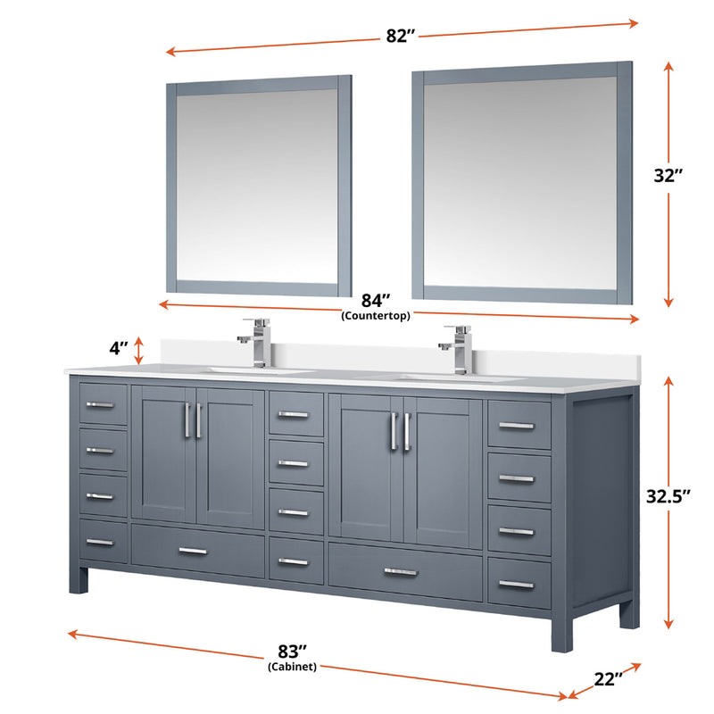 Lexora Jacques 84" W x 22" D Dark Grey Double Bath Vanity with Marble Top and 34" Mirrors