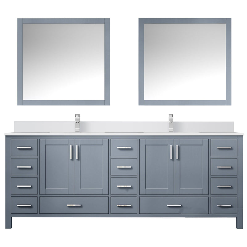 Lexora Jacques 84" W x 22" D Dark Grey Double Bath Vanity Marble Top with Faucet Set and 34" Mirrors