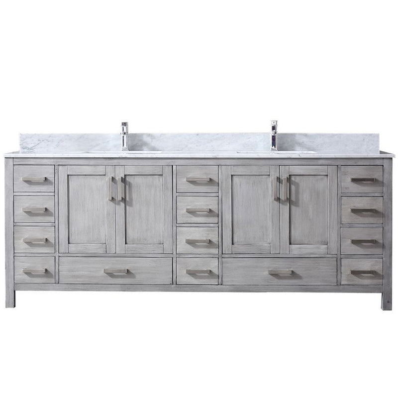 Lexora Jacques 84" W x 22" D Distressed Grey Double Bath Vanity with Marble Top and Faucet Set