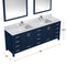 Lexora Jacques 84" W x 22" D Navy Blue Double Bath Vanity with Marble Top and Faucet Set