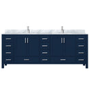 Lexora Jacques 84" W x 22" D Navy Blue Double Bath Vanity with Marble Top and Faucet Set