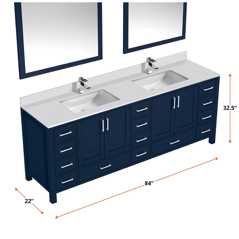 Lexora Jacques 84" W x 22" D Navy Blue Double Bath Vanity with Marble Top and Faucet Set