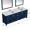 Lexora Jacques 84" W x 22" D Navy Blue Double Bath Vanity and Marble Top