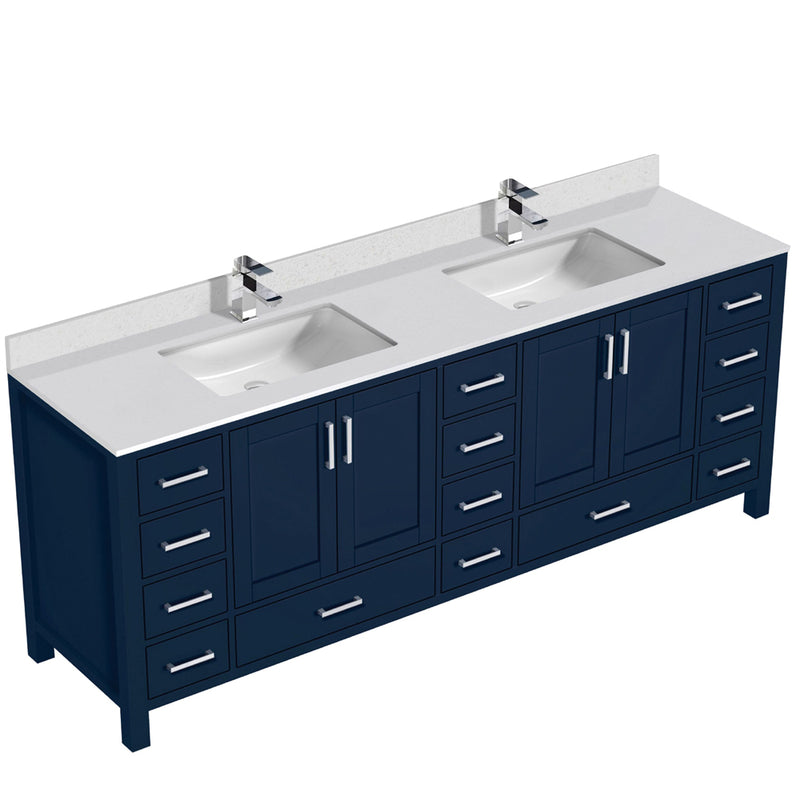 Lexora Jacques 84" W x 22" D Navy Blue Double Bath Vanity with Marble Top and Faucet Set