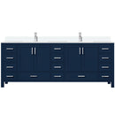 Lexora Jacques 84" W x 22" D Navy Blue Double Bath Vanity with Marble Top and Faucet Set