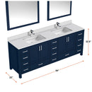 Lexora Jacques 84" W x 22" D Navy Blue Double Bath Vanity with Marble Top and 34" Mirrors