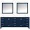 Lexora Jacques 84" W x 22" D Navy Blue Double Bath Vanity with Marble Top and 34" Mirrors