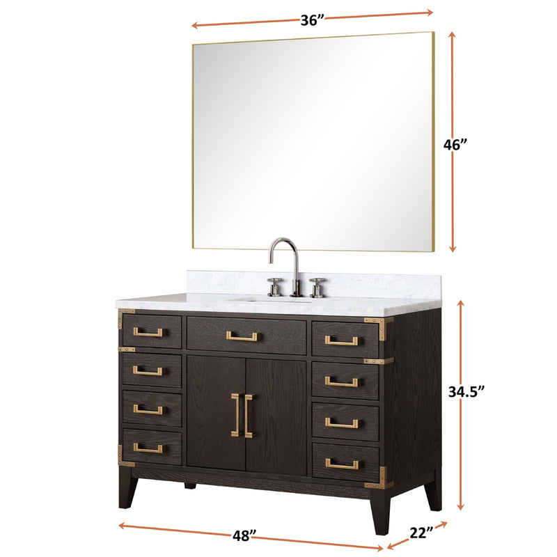 Lexora Laurel 48" W x 22" D Single Bath Vanity Carrara Marble Top with Faucet Set and 46" Mirror