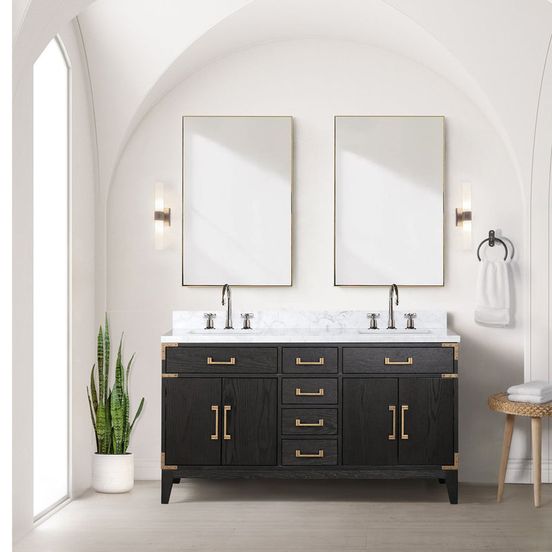 Lexora Laurel 60" W x 22" D Double Bath Vanity Carrara Marble Top and Faucet Set