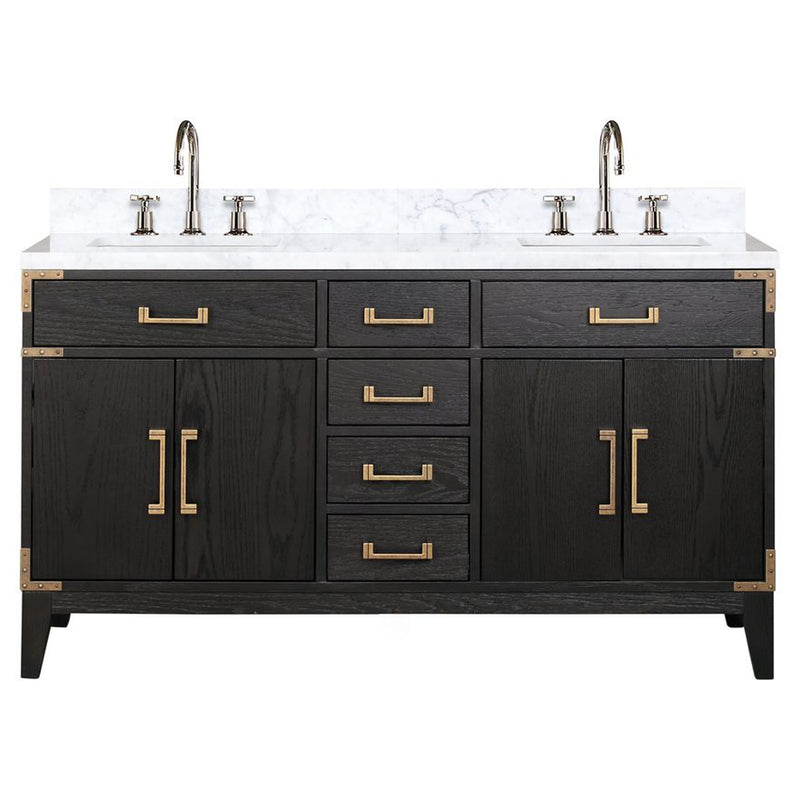 Lexora Laurel 60" W x 22" D Double Bath Vanity Carrara Marble Top and Faucet Set