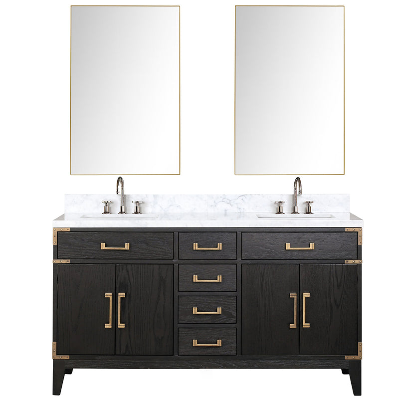 Lexora Laurel 60" W x 22" D Double Bath Vanity Carrara Marble Top with Faucet Set and 28" Mirrors