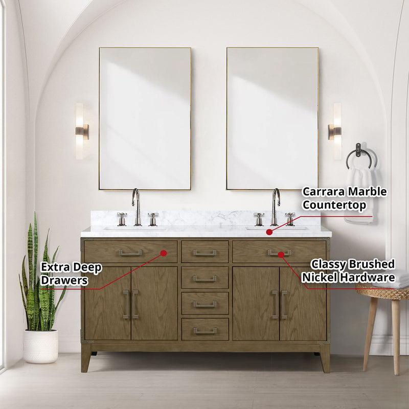 Lexora Laurel 60" W x 22" D Double Bath Vanity and Carrara Marble Top