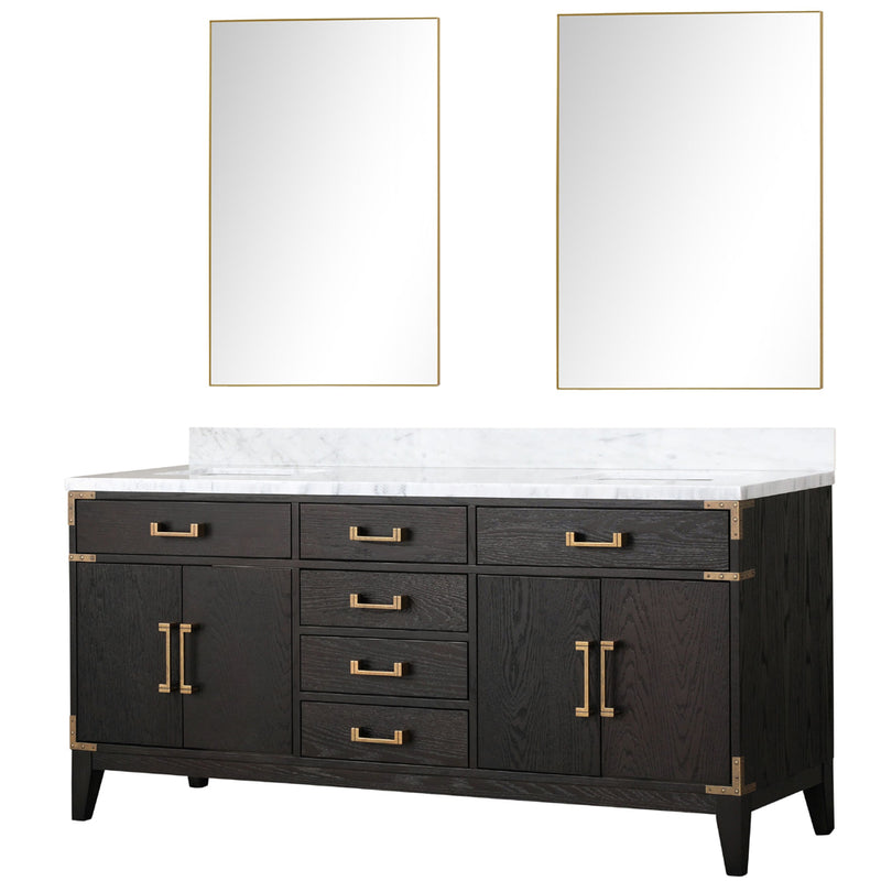 Lexora Laurel 72" W x 22" D Double Bath Vanity Carrara Marble Top and 34" Mirrors