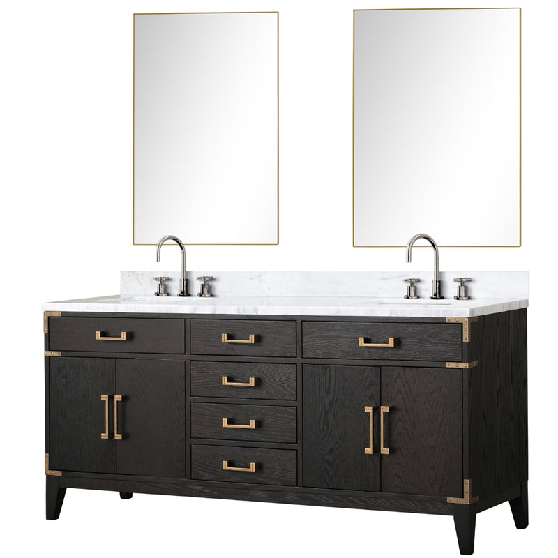 Lexora Laurel 72" W x 22" D Double Bath Vanity Carrara Marble Top with Faucet Set and 34" Mirrors