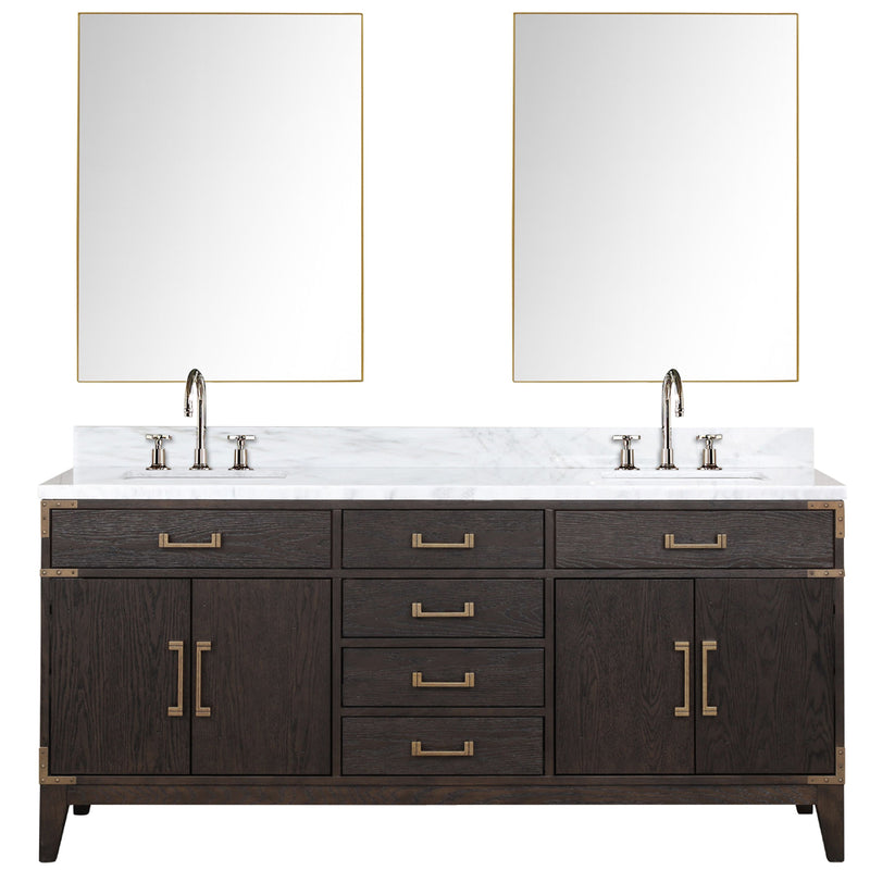 Lexora Laurel 72" W x 22" D Double Bath Vanity Carrara Marble Top with Faucet Set and 34" Mirrors