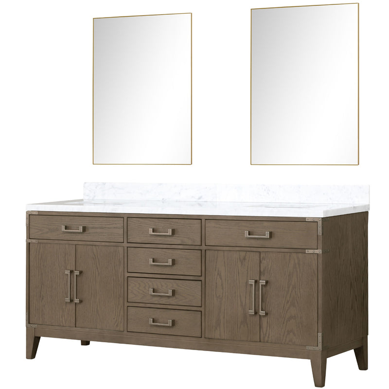 Lexora Laurel 72" W x 22" D Double Bath Vanity Carrara Marble Top and 34" Mirrors