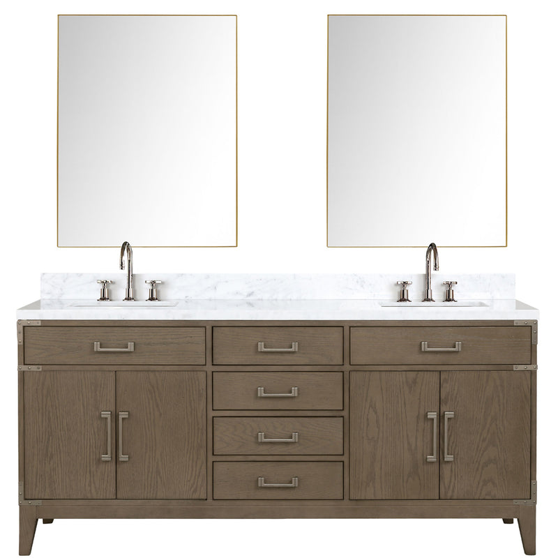 Lexora Laurel 72" W x 22" D Double Bath Vanity Carrara Marble Top with Faucet Set and 34" Mirrors