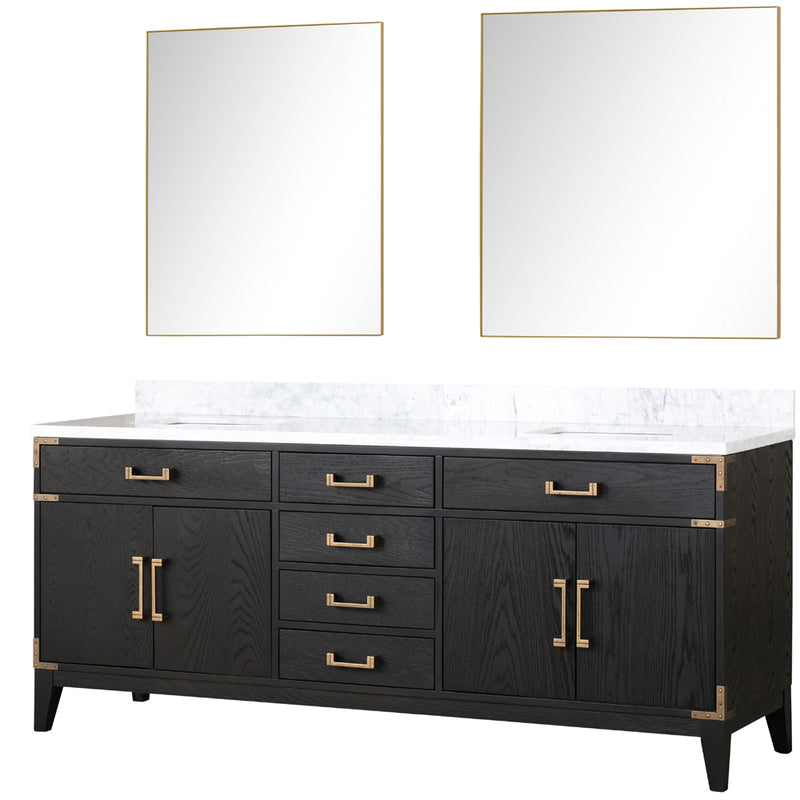 Lexora Laurel 80 " W x 22 " D Black Oak Double Bath Vanity Carrara Marble Top and 36 " Mirrors