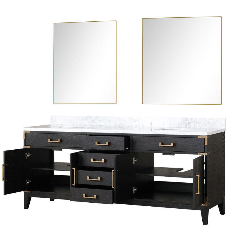 Lexora Laurel 80 " W x 22 " D Black Oak Double Bath Vanity Carrara Marble Top and 36 " Mirrors