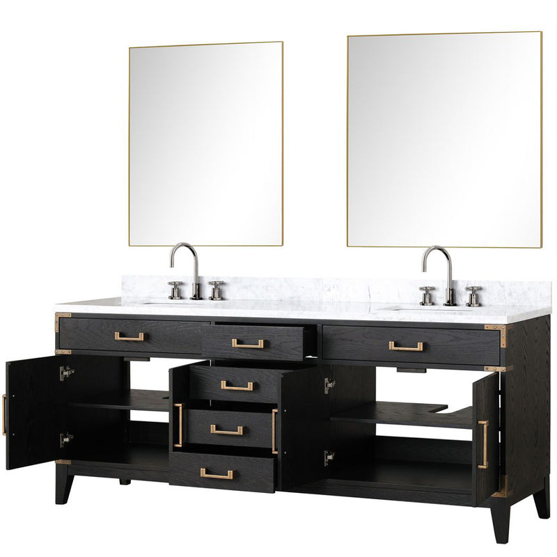 Lexora Laurel 80" W x 22" D Double Bath Vanity Carrara Marble Top with Faucet Set and 36" Mirrors