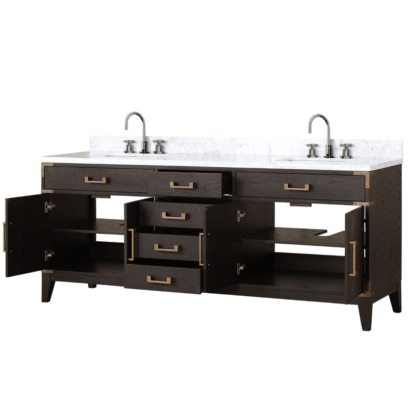 Lexora Laurel 80" W x 22" D Double Bath Vanity Carrara Marble Top and Faucet Set