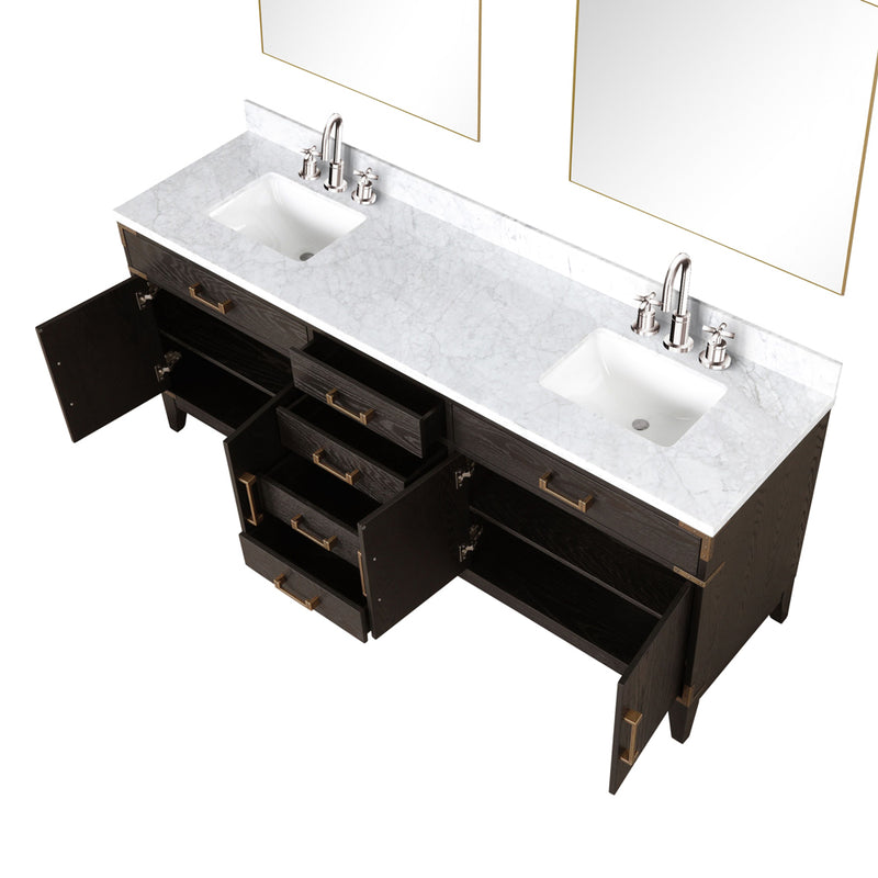 Lexora Laurel 80" W x 22" D Double Bath Vanity Carrara Marble Top with Faucet Set and 36" Mirrors