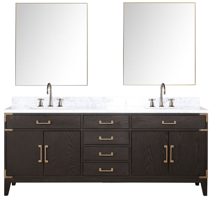 Lexora Laurel 80" W x 22" D Double Bath Vanity Carrara Marble Top with Faucet Set and 36" Mirrors