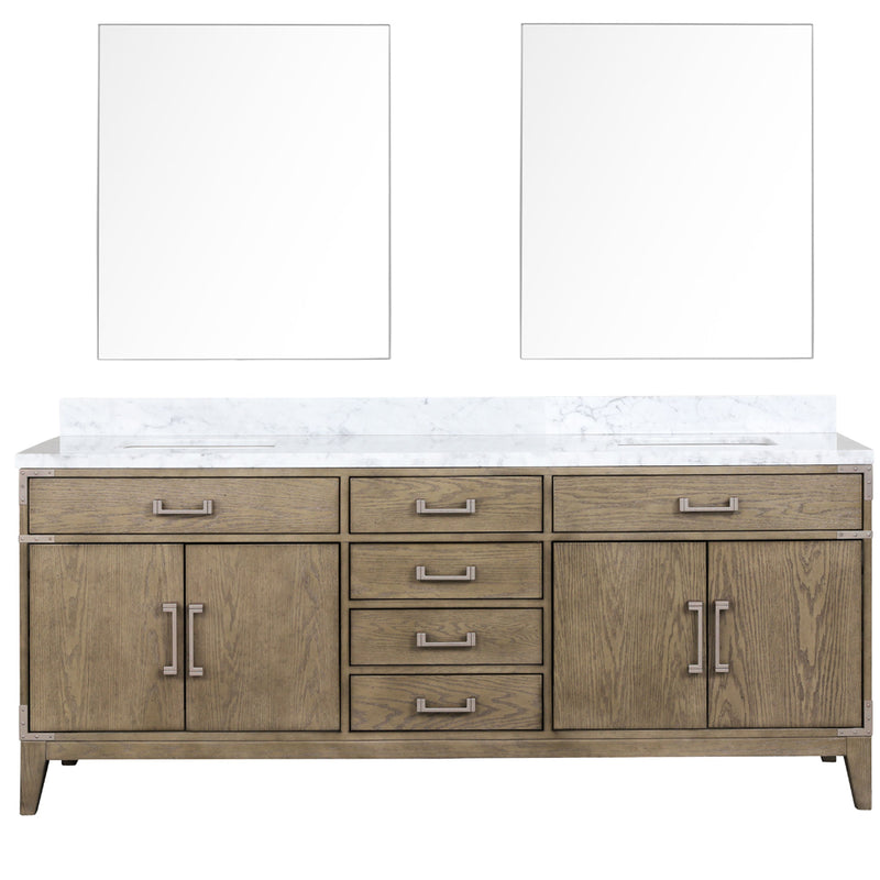 Lexora Laurel 80 " W x 22 " D Black Oak Double Bath Vanity Carrara Marble Top and 36 " Mirrors