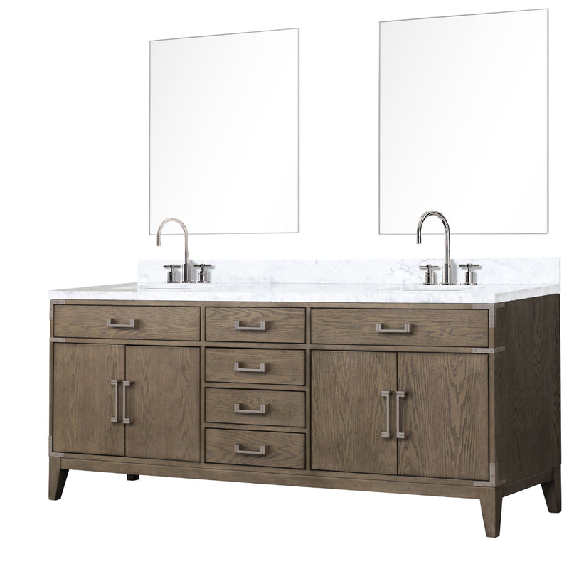 Lexora Laurel 80" W x 22" D Double Bath Vanity Carrara Marble Top with Faucet Set and 36" Mirrors