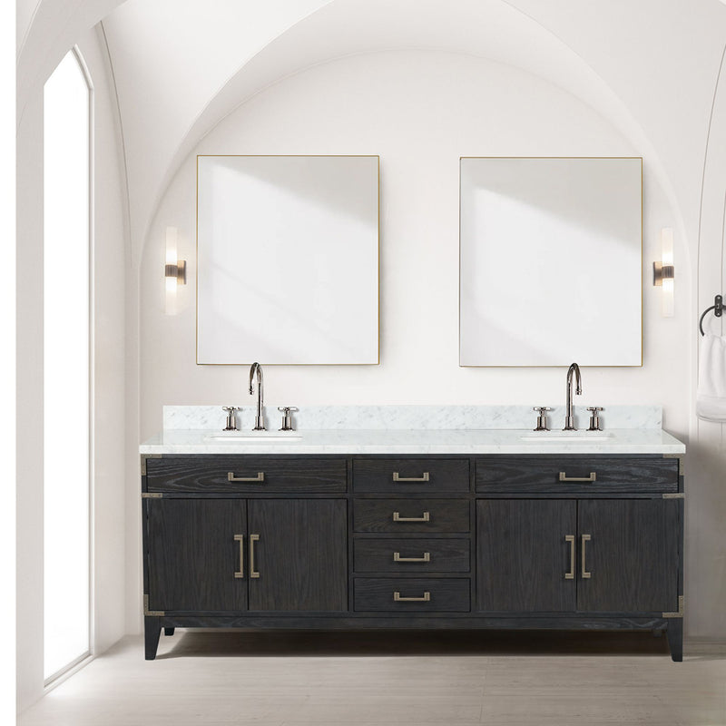 Lexora Laurel 84" W x 22" D Double Bath Vanity and Carrara Marble Top