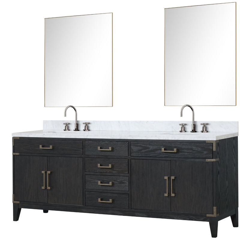 Lexora Laurel 84" W x 22" D Double Bath Vanity Carrara Marble Top with Faucet Set and 36" Mirrors