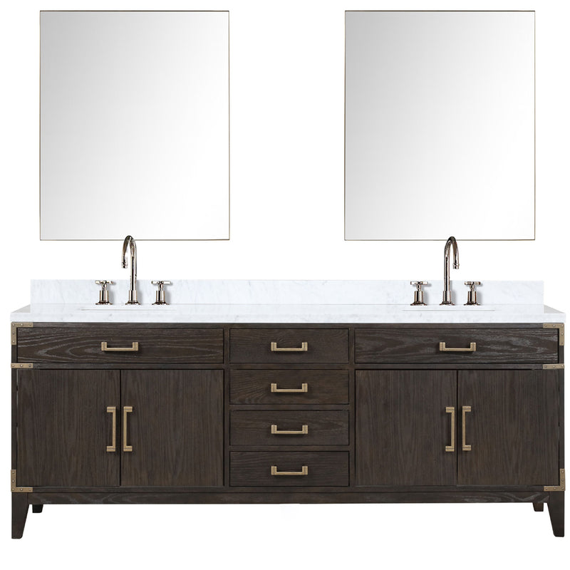 Lexora Laurel 84" W x 22" D Double Bath Vanity Carrara Marble Top with Faucet Set and 36" Mirrors