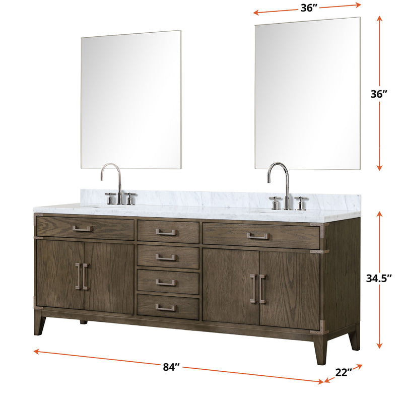 Lexora Laurel 84" W x 22" D Double Bath Vanity Carrara Marble Top and Faucet Set