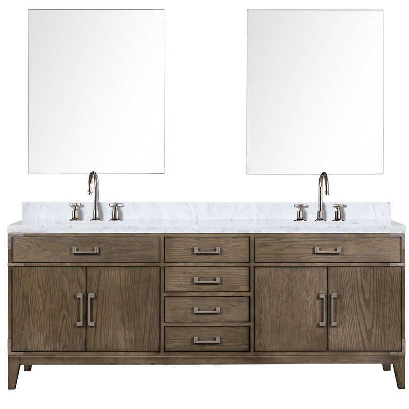 Lexora Laurel 84" W x 22" D Double Bath Vanity Carrara Marble Top with Faucet Set and 36" Mirrors