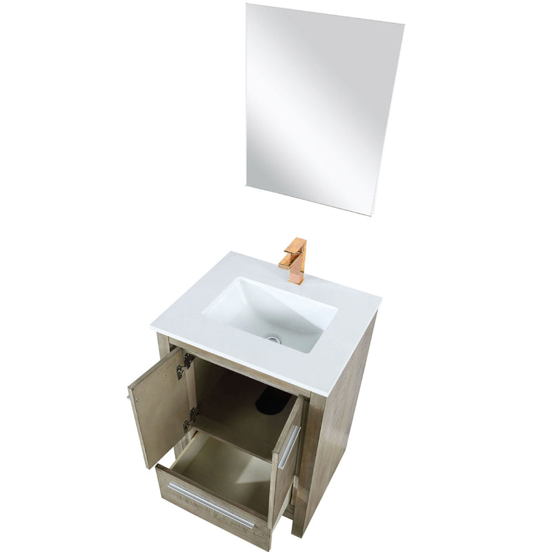 Lexora Lafarre 24" W x 20" D Rustic Acacia Bath Vanity Cultured Marble Top with Faucet Set and 18" Mirror