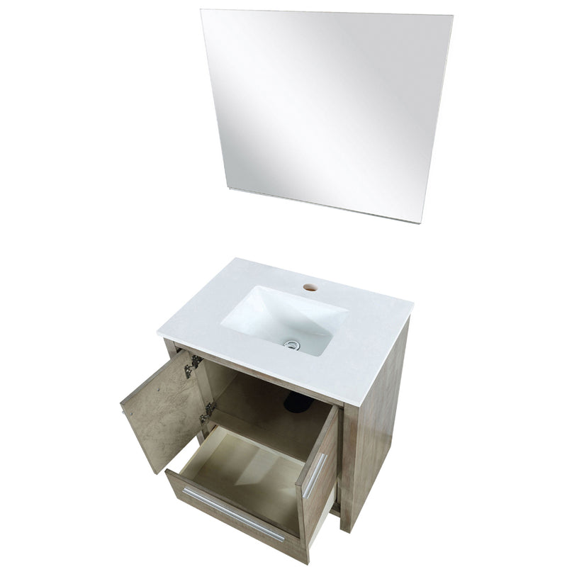 Lexora Lafarre 30" W x 20" D Rustic Acacia Bath Vanity Marble Top and 28" Mirror