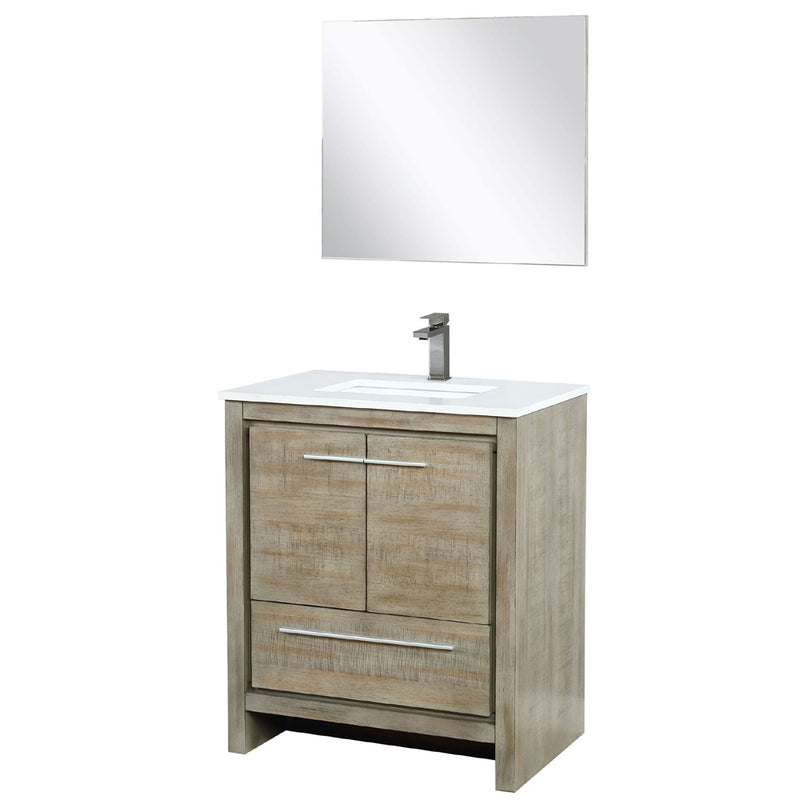 Lexora Lafarre 30" W x 20" D Rustic Acacia Bath Vanity Cultured Marble Top with Faucet Set and 28" Mirror