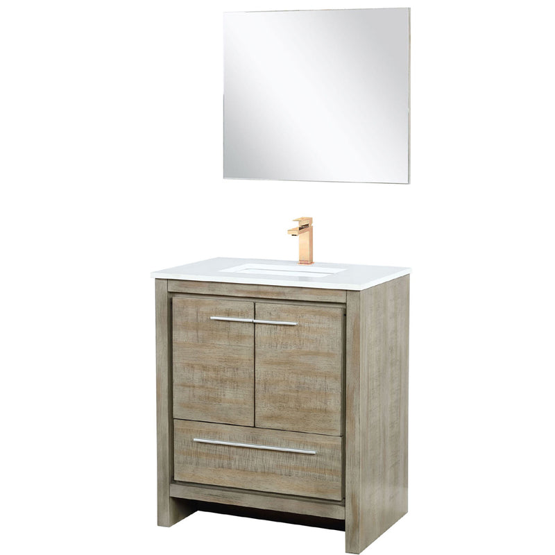 Lexora Lafarre 30" W x 20" D Rustic Acacia Bath Vanity Cultured Marble Top with Faucet Set and 28" Mirror