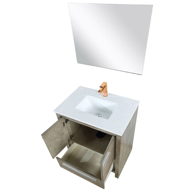 Lexora Lafarre 30" W x 20" D Rustic Acacia Bath Vanity Cultured Marble Top with Faucet Set and 28" Mirror