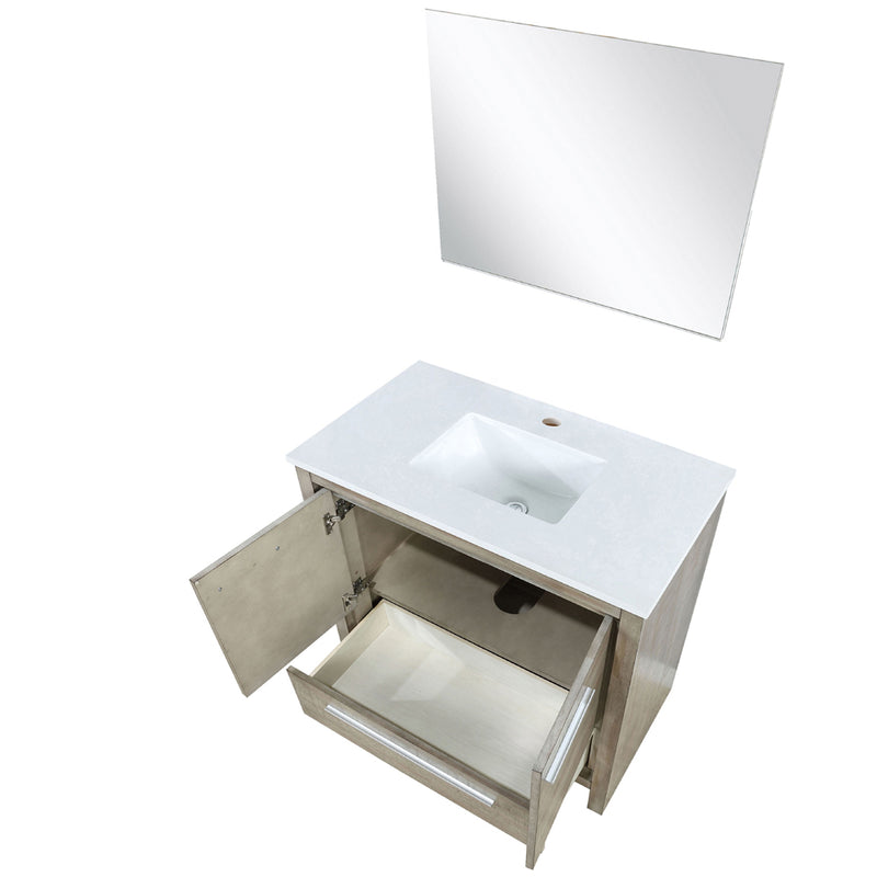 Lexora Lafarre 36" W x 20" D Rustic Acacia Bath Vanity Marble Top and 28" Mirror